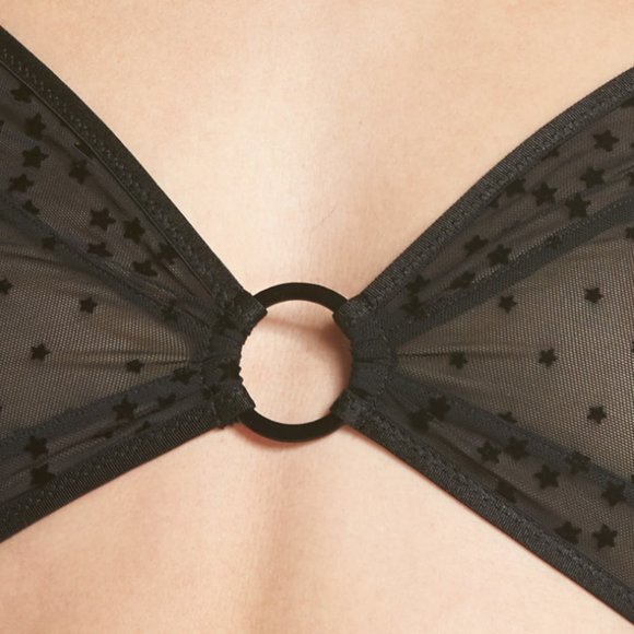 Free People Celeste Stars Sheer Mesh Lace O Ring Bralette BLACK Size Small NEW - Picture 4 of 14